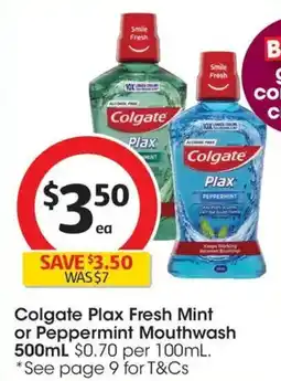Coles Colgate Plax Fresh Mint or Peppermint Mouthwash offer