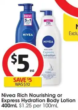 Coles Nivea Rich Nourishing or Express Hydration Body Lotion offer