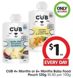 Coles CUB 4+ Months or 6+ Months Baby Food Pouch offer