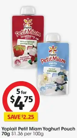 Coles Yoplait Petit Miam Yoghurt Pouch offer
