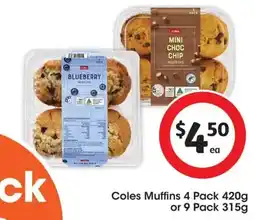 Coles Coles Muffins 4 Pack or 9 Pack offer