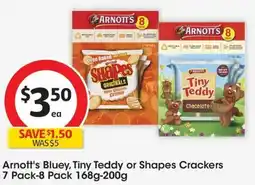 Coles Arnott's Bluey, Tiny Teddy or Shapes Crackers offer