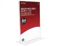 Officeworks Deflect-O deflecto A4 double-sided T-Shape Sign Holder Portrait offer
