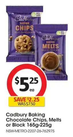 Coles Cadbury Baking Chocolate Chips, Melts or Block offer