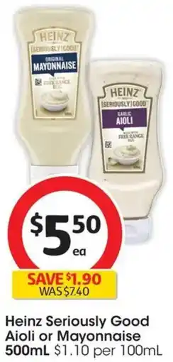 Coles Heinz Seriously Good Aioli or Mayonnaise offer