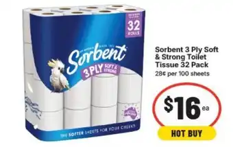 IGA Sorbent 3 Ply Soft & Strong Toilet Tissue offer