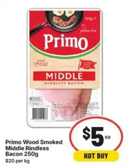 IGA Primo Wood Smoked Middle Rindless Bacon offer
