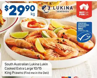 Foodland South Australian Lukina Lukin Cooked Extra Large 10/15 King Prawns offer
