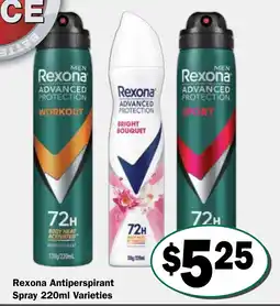 Friendly Grocer Rexona Antiperspirant Spray 220ml Varieties offer