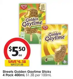 Coles Streets Golden Gaytime Sticks 4 Pack offer