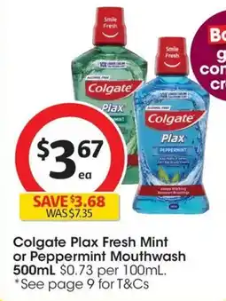 Coles Colgate Plax Fresh Mint or Peppermint Mouthwash offer