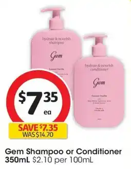 Coles Gem Shampoo or Conditioner offer