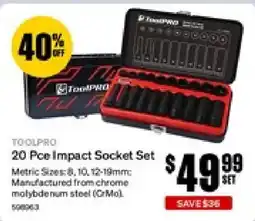 SuperCheap Auto Toolpro 20 Pce Impact Socket Set offer