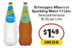 CORNETTS Schweppes Mixers or Sparkling Water offer