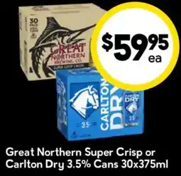 Drakes Great Northern Super Crisp or Carlton Dry 3.5% Cans offer