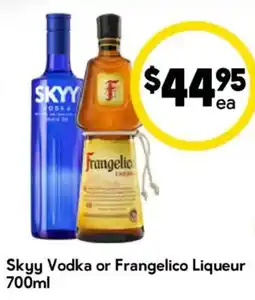 Drakes Skyy Vodka or Frangelico Liqueur offer
