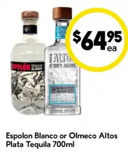 Drakes Espolon Blanco or Olmeco Altos Plata Tequila offer