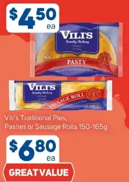 Foodland Vili's Traditional Pies, Pasties or Sausage Rolls offer