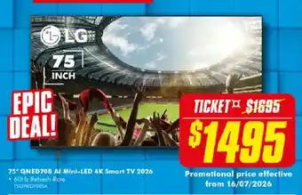 The Good Guys LG 75" QNED70B AI Mini-LED 4K Smart TV 2026 offer