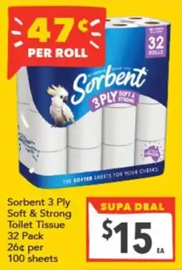 Supa Valu Sorbent 3 Ply Soft & Strong Toilet Tissue offer