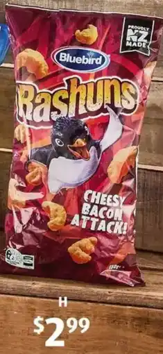 ALDI Bluebird Rashuns Cheesy Bacon Attack offer