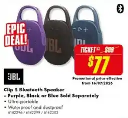 The Good Guys JBL Clip 5 Bluetooth Speaker offer