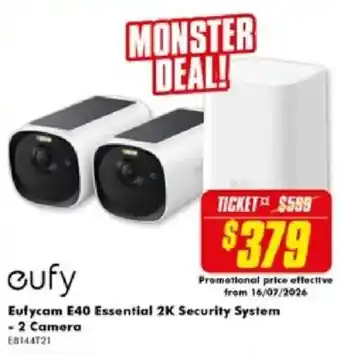 The Good Guys Eufy Eufycam E40 Essential 2K Security System - 2 Camera offer