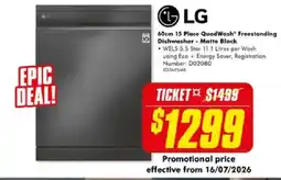 The Good Guys LG 60cm 15 Place QuadWash Freestanding Dishwasher - Matte Black offer