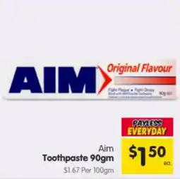 Spar Aim Toothpaste offer