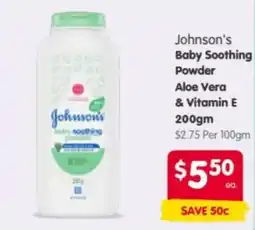 Spar Johnson's Baby Soothing Powder Aloe Vera & Vitamin E offer