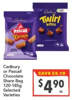 Supa Valu Cadbury or Pascall Chocolate Share Bag Selected Varieties offer
