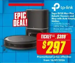 The Good Guys tp-link Tapo RV20 Max Plus Robotic Vacuum and Mop with Auto Empty Station offer