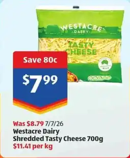ALDI Westacre Dairy Shredded Tasty Cheese offer