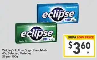 Supa Valu Wrigley's Eclipse Sugar Free Mints offer