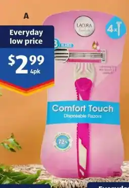 ALDI Lacura Essentials Women's 3 Blade Disposable Razors 4pk offer