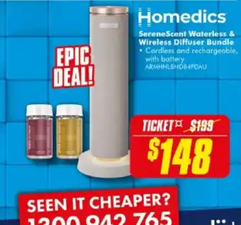 The Good Guys Homedics SereneScent Waterless & Wireless Diffuser Bundle offer