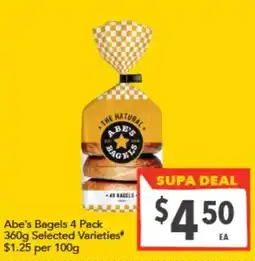 Supa Valu Abe's Bagels Selected Varieties offer