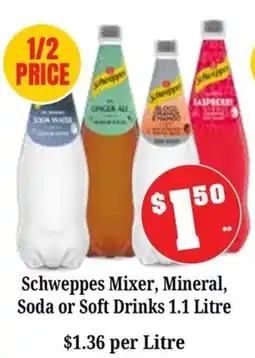 Farmer Jack's Schweppes Mixer, Mineral, Soda or Soft Drinks offer