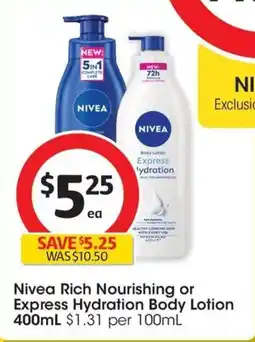 Coles Nivea Rich Nourishing or Express Hydration Body Lotion offer