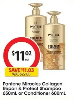 Coles Pantene Miracles Collagen Repair & Protect Shampoo or Conditioner offer
