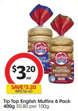 Coles Tip Top English Muffins 6 Pack offer