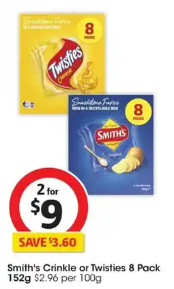 Coles Smith's Crinkle or Twisties 8 Pack offer