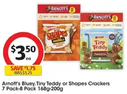 Coles Arnott's Bluey, Tiny Teddy or Shapes Crackers 7 Pack-8 Pack offer