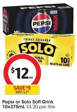 Coles Pepsi or Solo Soft Drink offer