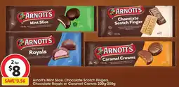 Coles Arnott's Mint Slice, Chocolate Scotch Fingers, Chocolate Royals or Caramel Crowns offer