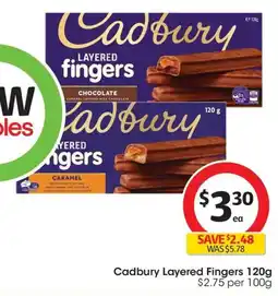 Coles Cadbury Layered Fingers offer