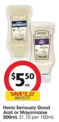 Coles Heinz Seriously Good Aioli or Mayonnaise offer