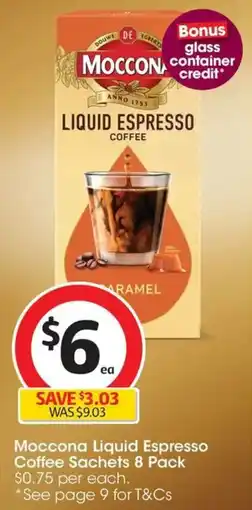 Coles Moccona Liquid Espresso Coffee Sachets offer
