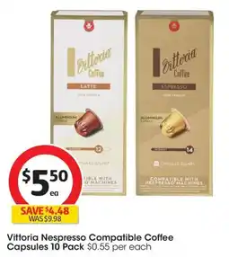 Coles Vittoria Nespresso Compatible Coffee Capsules 10 Pack offer