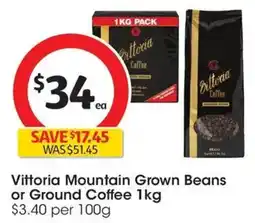 Coles Vittoria Mountain Grown Beans or Ground Coffee offer